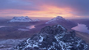 Stac Pollaidh at sunrise, Inverpolly, Highlands of Scotland, UK, February