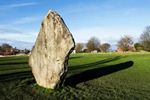 Monuments Prints: Standing stone in outer circle at Avebury Stone Circle and henge