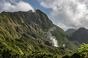 Steam Prints: Steam rising from Boiling Lake, a sulphur lake surrounded by cloud forest on active