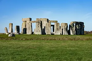 Monuments Prints: Stonehenge with bank and ditch enclosure viewed from the west
