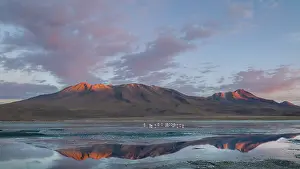 Reflection Prints: Sunrise over Laguna Hedionda with reflection of mountains