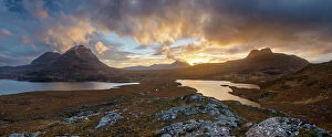 Sunset over Assynt and Loch Lon na Uamha. Assynt, Highlands of Scotland, UK, January 2016