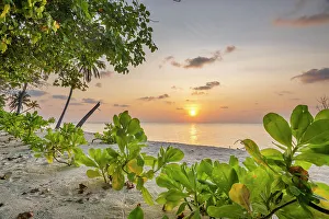 Maldive Islands Prints: Sunset over the ocean viewed from beach