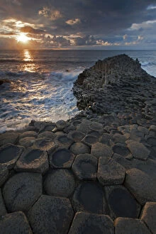Antrim Gallery: Sunset over the sea at Giants Causeway, Causeway coast, Antrim county