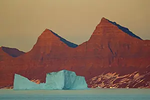 Kalaallit Nunaat Prints: Tabular icebergs with mountains in background, east coast of Greenland. August, 2018