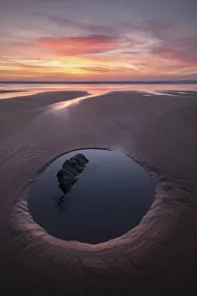Images Dated 9th July 2020: Tidal pool, reflections and sunset at Sandymouth Bay, Cornwall, UK
