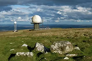 Equipment Prints: Titterstone Clee Hill summit with Civil Aviation radar domes and rain clouds