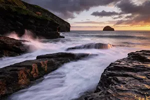 Sunset Prints: Trebarwith Strand at sunset, North Cornwall, England, UK. May, 2024