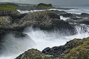 Wave Prints: Turbulent sea on coastal basalt