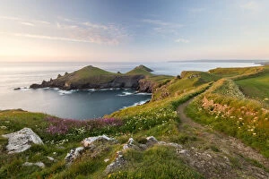 Footpaths Collection: Twin headland, The Rumps, in late evening light, Pentire Point, near Polzeath, Cornwall, UK