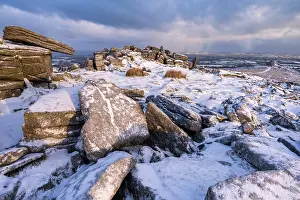 Devon Prints: View over Belstone Tor after snowfall in early morning light
