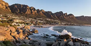 Craggy Prints: View along Camps Bay beach with the 12 Apostle mountains in the background