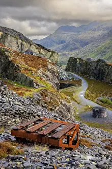 View over Dinorwig Quarry, a disused slate quarry, UNESCO World Heritage Site, Snowdonia / Eryri National Park, Llanberis, Wales, UK. October, 2022