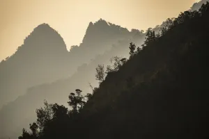 View of mountains along the north shore of Waigeo Island in Raja Ampat, West Papua