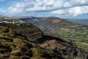 Outcrop Prints: View across the Red Daren Ice Age landslip with Ffynnon limestone outcrops