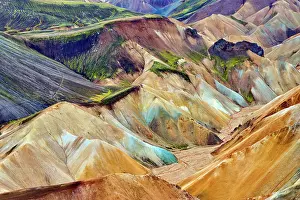 Volcano Prints: View of rhyolite mountains and solidified lava