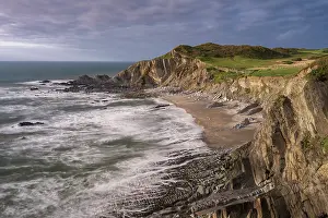 Devon Prints: View of Rockham Beach in late evening light, Mortehoe, North Devon, England, UK. May, 2023