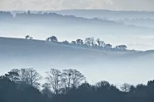 Wetlands Collection: The view south from Walton Hill towards Somerton on a misty autumn morning, Somerset Levels