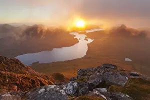 Images Dated 25th September 2013: View from summit of Cul Beag overlooking Loch Lurgainn and Stac Pollaidh at sunset