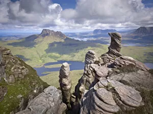 Images Dated 14th June 2011: View from summit of Sgorr Tuath, sandstone pinnacles, Assynt mountains, Highland