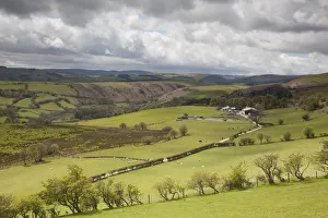 View of upland agricultural landscape in the Cambrian Mountains, part of the Pumlumon