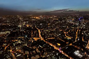 London Prints: View over western London at twilight from the viewing platform of the Shard tower