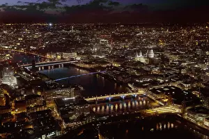 London Prints: View over the western River Thames at twilight