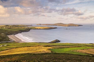 Images Dated 9th July 2020: View over Whitesands beach toward Ramsey Island from Carn Llidi, early morning klight