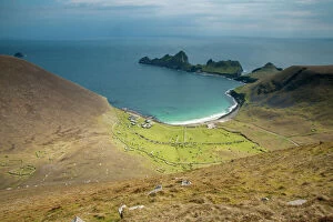 Coastal Collection: Village Bay on St Kilda and the old house that formed the village, Scotland, UK, May