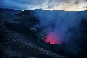 Luminosity Prints: Volcanic lava lake erupting with molten lava at dawn
