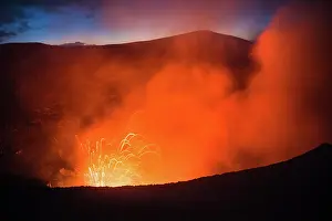 Luminosity Prints: Volcanic lava lake erupting with molten lava at dawn