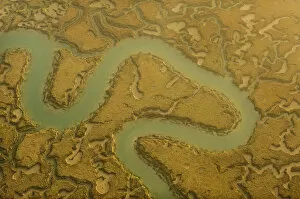 Images Dated 15th March 2012: Water channels making patterns in saltmarsh, seen from the air. Abbotts Hall Farm