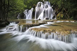 Waterfalls Collection: Water flowing over the Cascade des Tufs aux Planches, Arbois, Franche-Comte, France