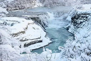 Long Exposure Prints: Waterfall and cascades on partially frozen Paine River in winter