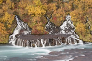 Waterfalls flowing into Hvita River at Hraunfossar, Iceland, September 2013