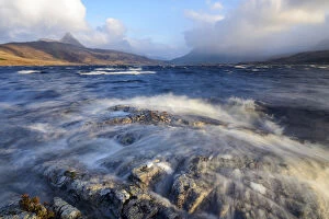 Waves crashing on Loch Bad a Ghaill, Assynt, Highlands of Scotland, UK, January 2016