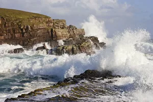 Waves crashing over rocks, coastline near Point of Stoer, Assynt, Sutherland, NW Scotland