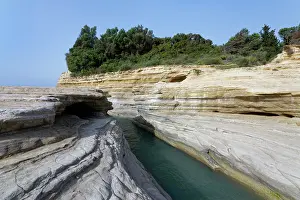 Rock Prints: Weathered sandstone cliffs at Canal d'Amour, Sidari, Corfu, Greece. May, 2024