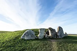 Monuments Prints: West Kennet Long Barrow with large sarsen stones at the entrance
