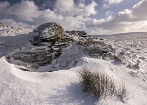 Images Dated 13th January 2017: West Mill Tor, late evening light after snowfall, Dartmoor National Park, Devon, UK