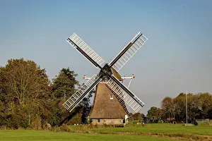 Netherlands Prints: Windmill built in 1903, Lauversmeer National Park, Friesland, Netherlands. October, 2021
