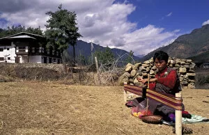 Woman weaving, Paro valley, Central Bhutan